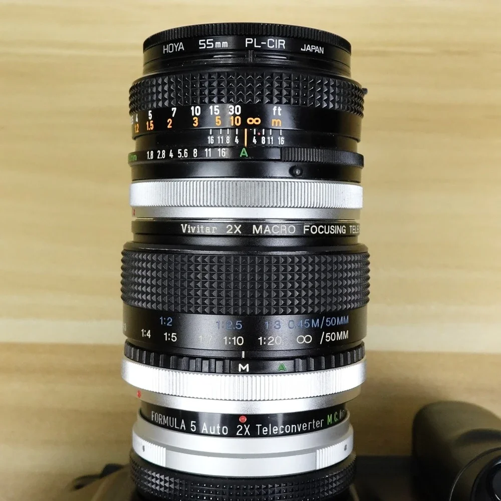Vintage Canon T90 w/50mm 1.8 FD Lens, Teleconverters and Hoya Polarizer Filter